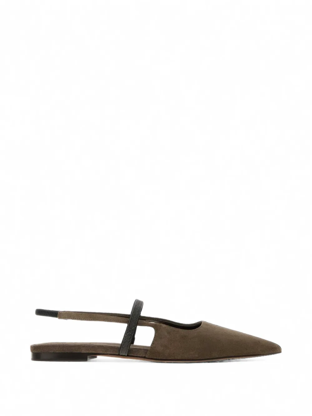 Brunello Cucinelli suede slingback flats with shiny strap