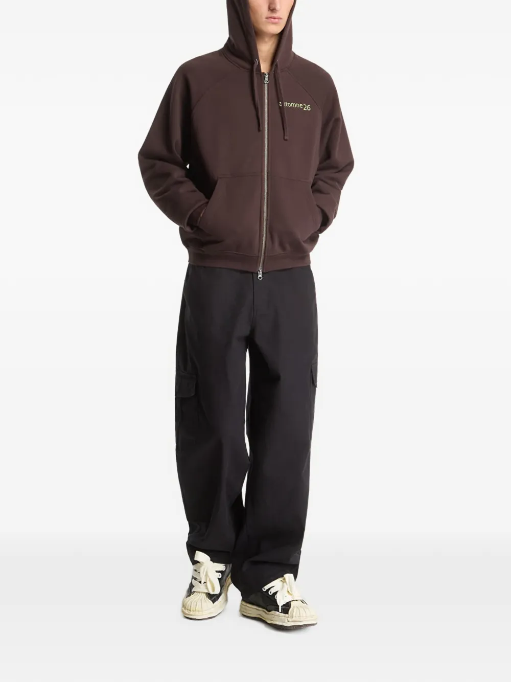 dime Grid hoodie met rits Bruin