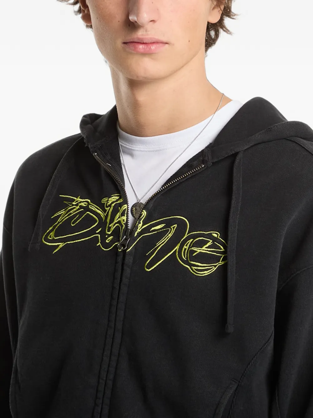 dime Gerafelde badstof hoodie Zwart
