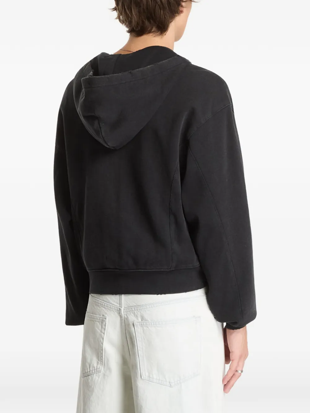 dime Gerafelde badstof hoodie Zwart