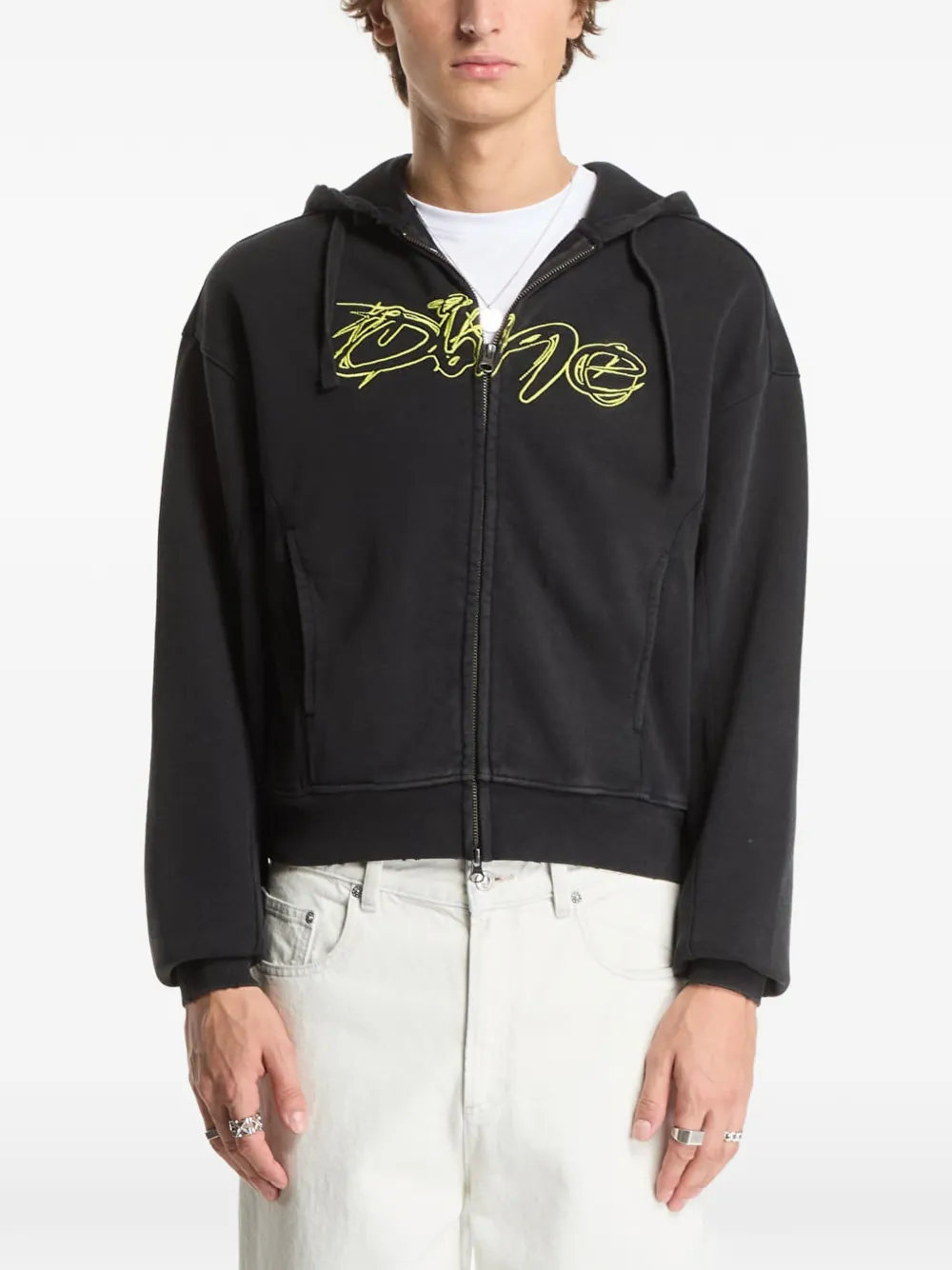 dime Gerafelde badstof hoodie Zwart