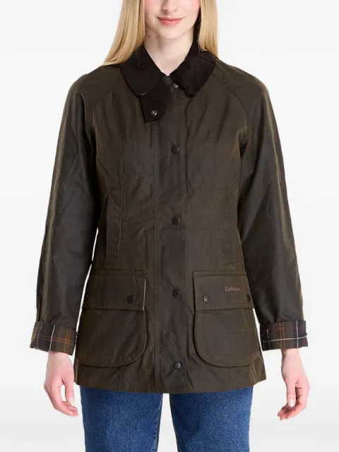 Barbour chamarra de algodón encerado con cuello de pana