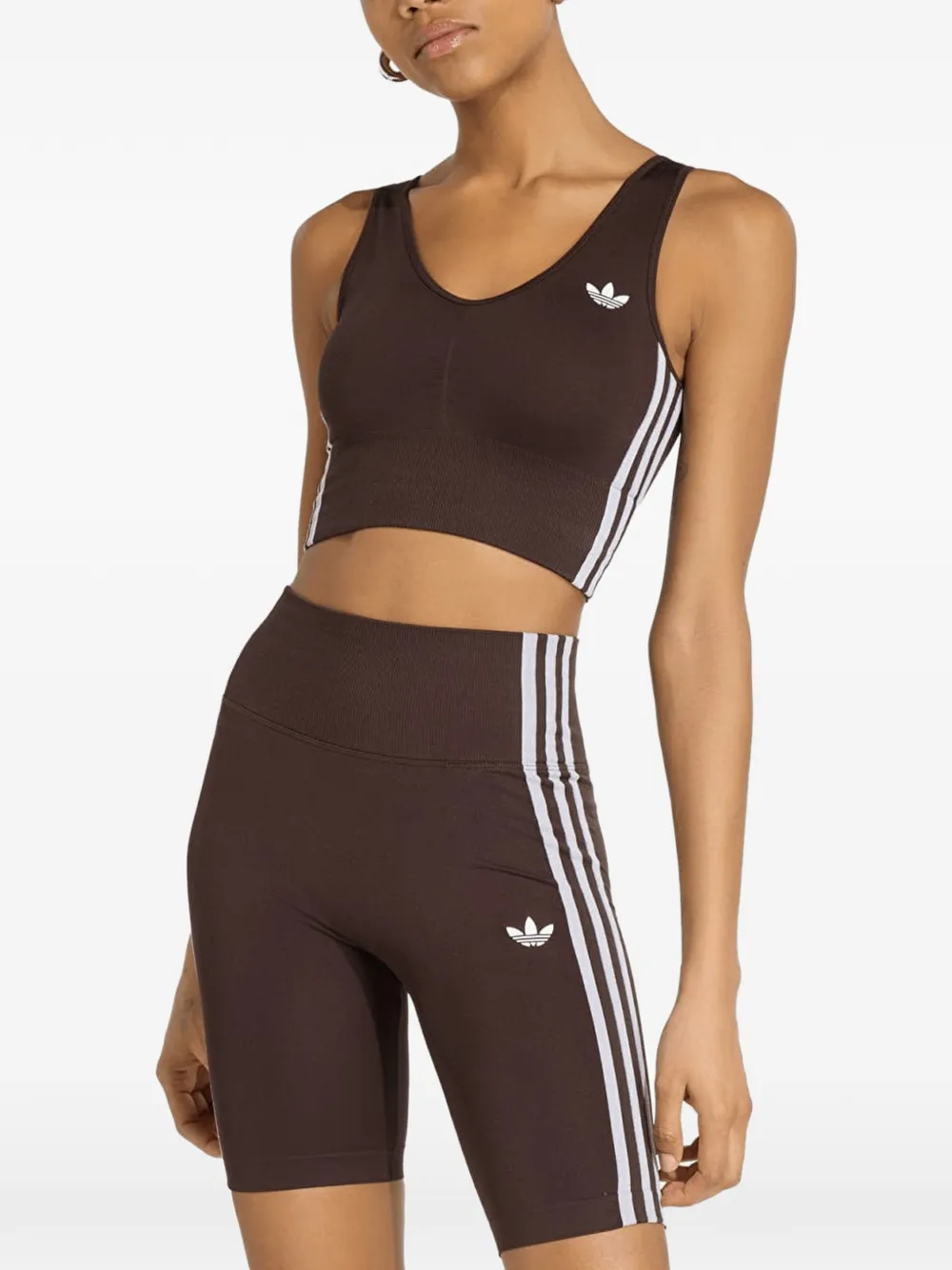 adidas Gestreepte sport-bh met geborduurd logo Bruin