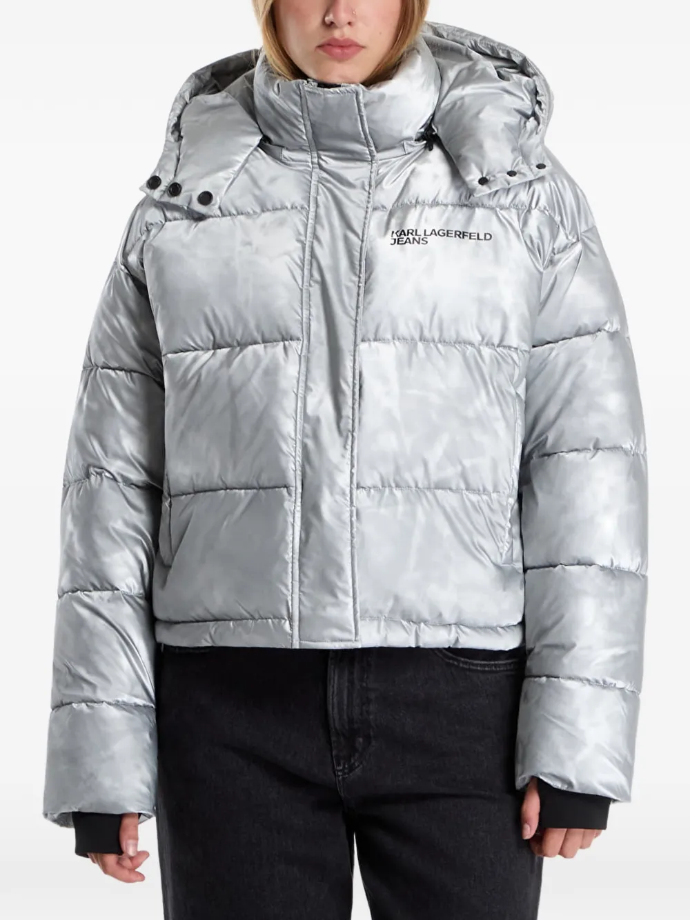 Karl Lagerfeld Jeans metallic-effect hooded puffer jacket - Argent