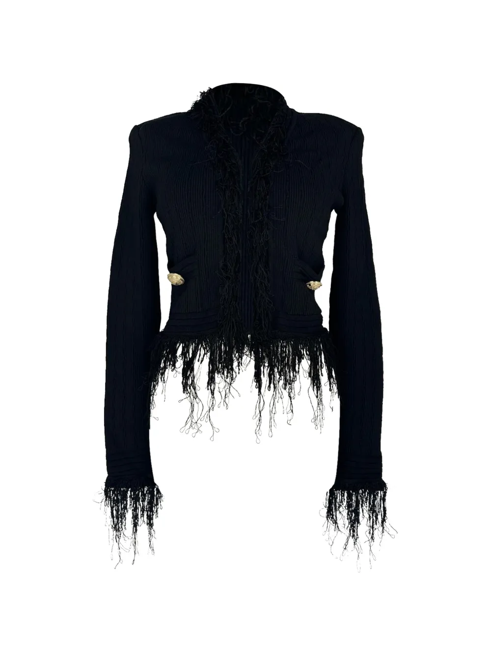Balmain Pre-Owned knitted fringed jacket - Schwarz