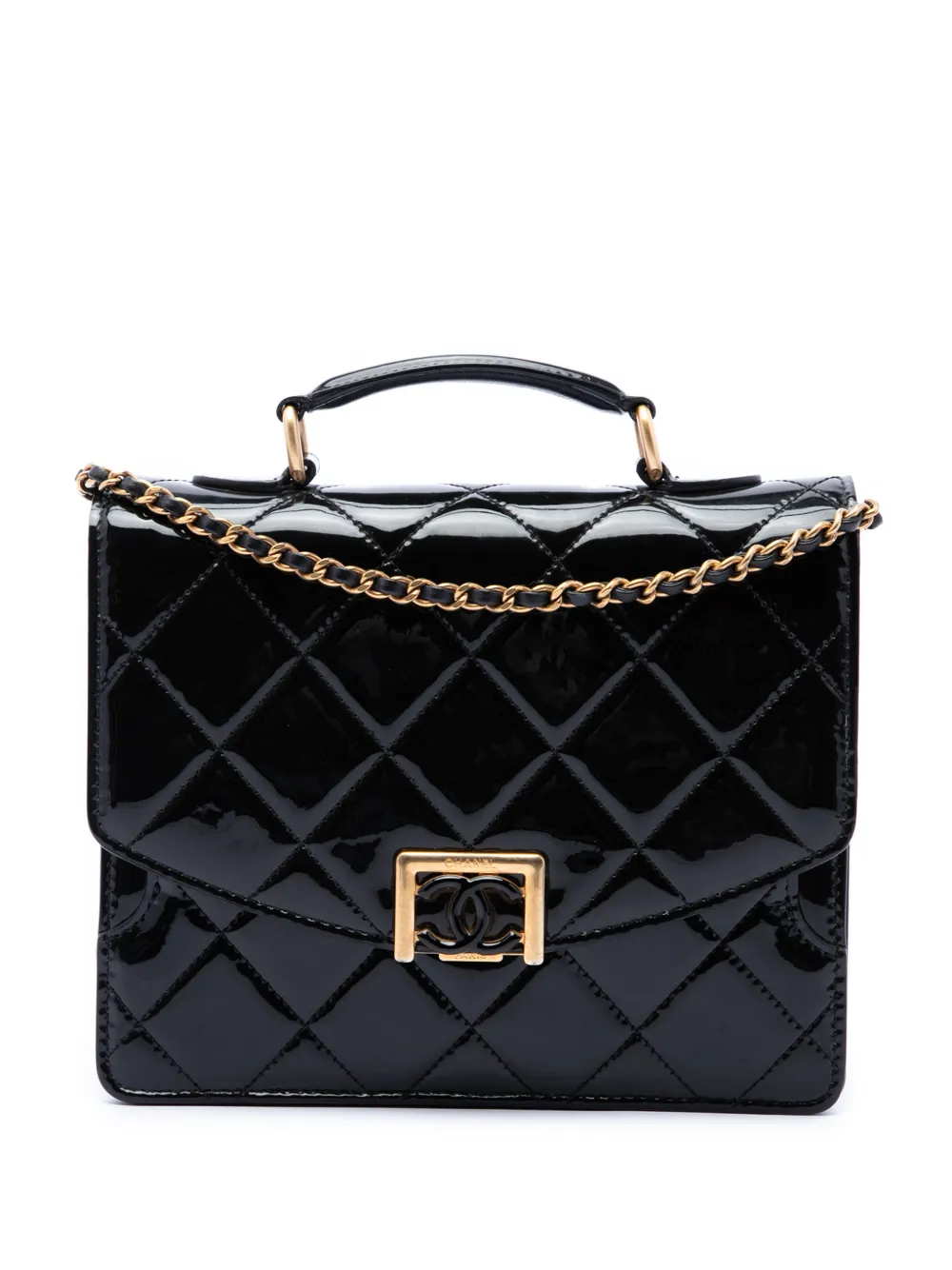 CHANEL Pre-Owned 2021-2026 CC Quilted Patent Accordion Pushlock Top Handle Flap satchel - Nero