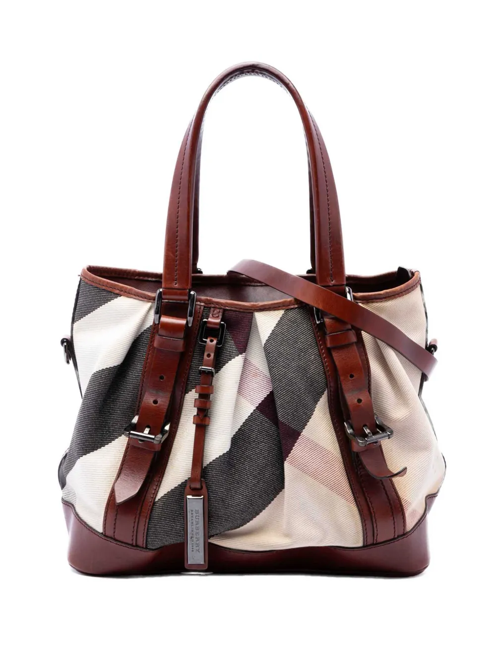 Burberry Pre-Owned 2000-2017 Mega Check Canvas Lowry satchel - Nude