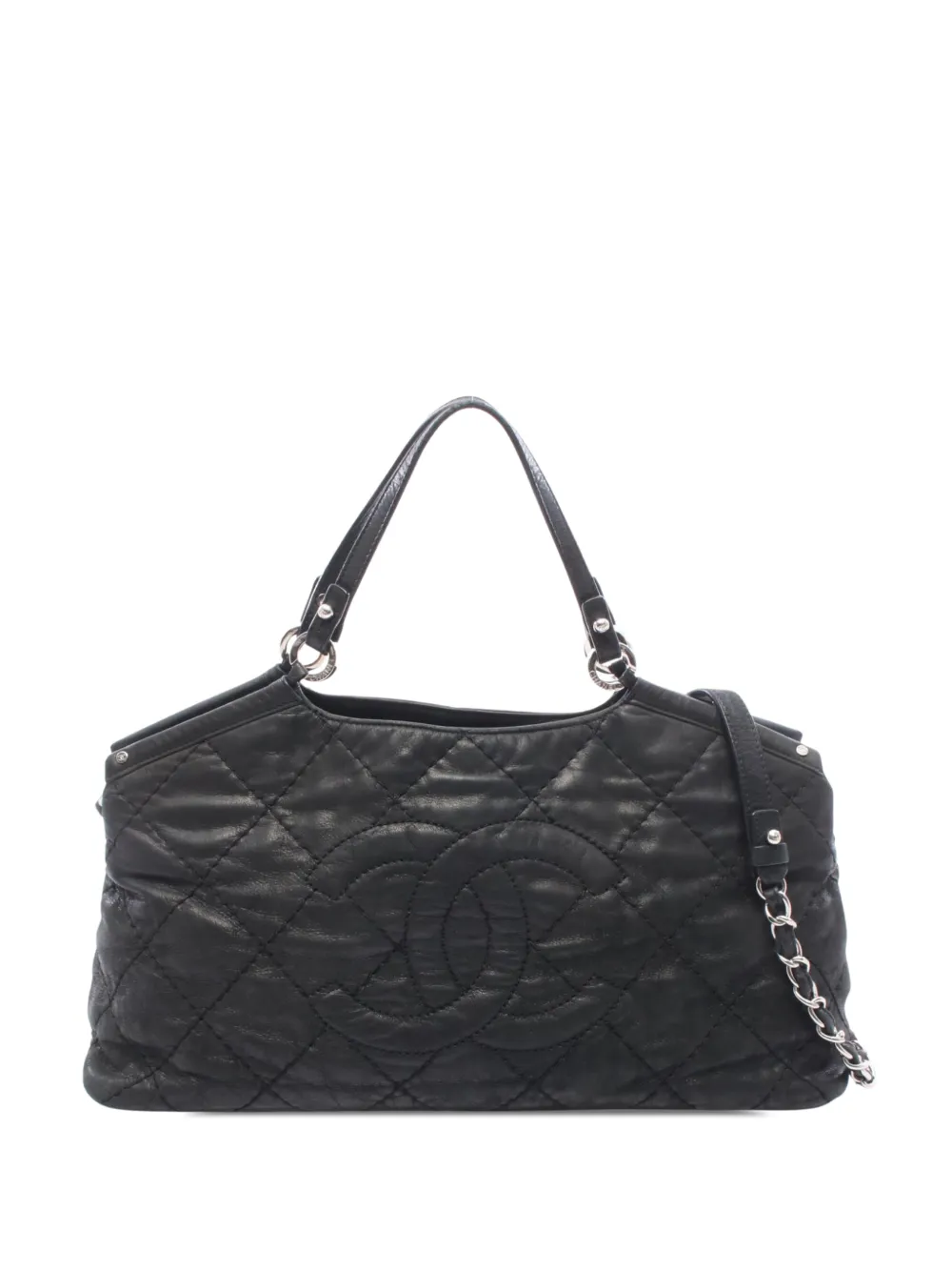 CHANEL Pre-Owned 2012 Large CC Quilted Iridescent Calfskin Sea Hit Tote satchel - Nero