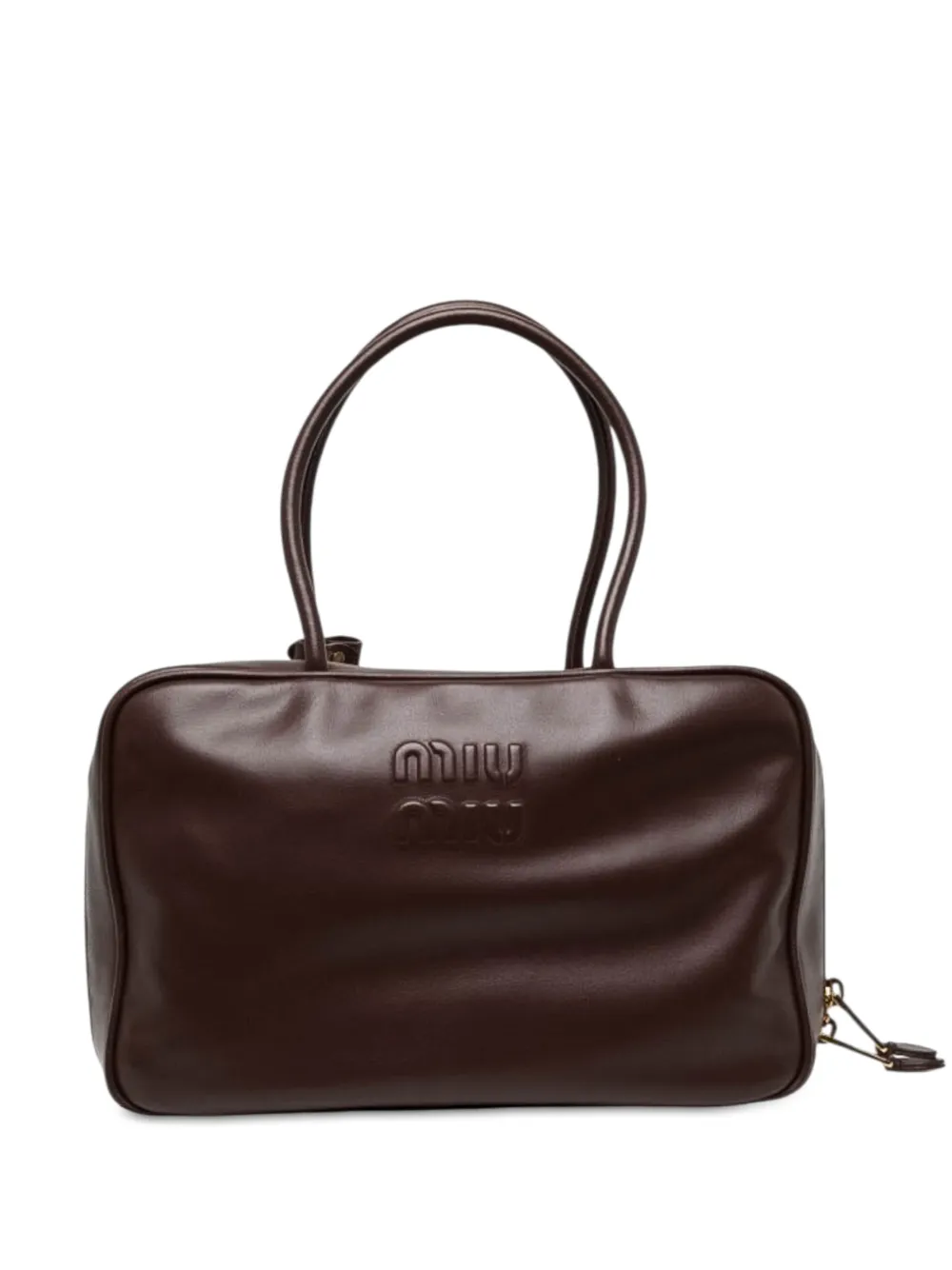 Miu Miu Pre-Owned grand sac à main Beau en cuir de veau à logo (2010-2026) - Marron Miu Miu Pre-Owned grand sac à main Beau en cuir de veau à logo (2010-2026) - Marron