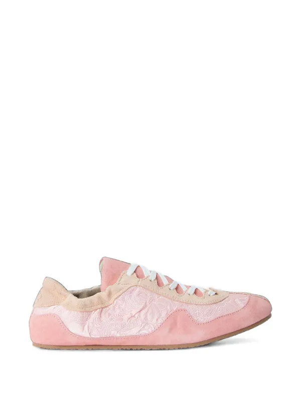 Cecilie Bahnsen Blaise Soft Embroidered Suede Sneakers in Pink