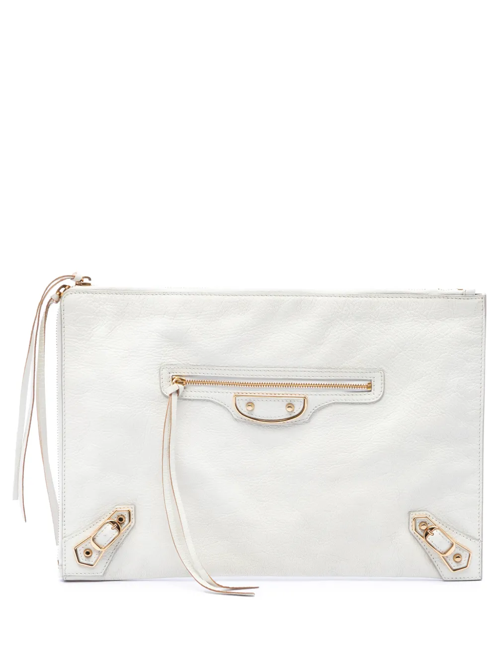 Balenciaga Pre-Owned pochette Motocross Classic en cuir de chèvre à bords métallisés (2015) - Blanc