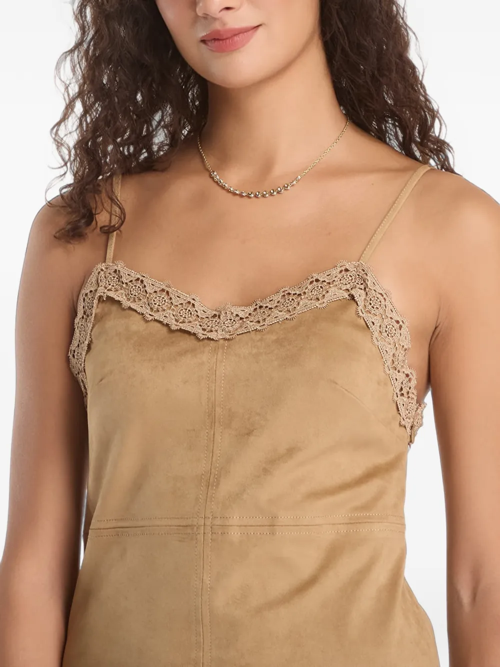 GUESS USA Jurk met spaghettibandjes en kanten afwerking Beige