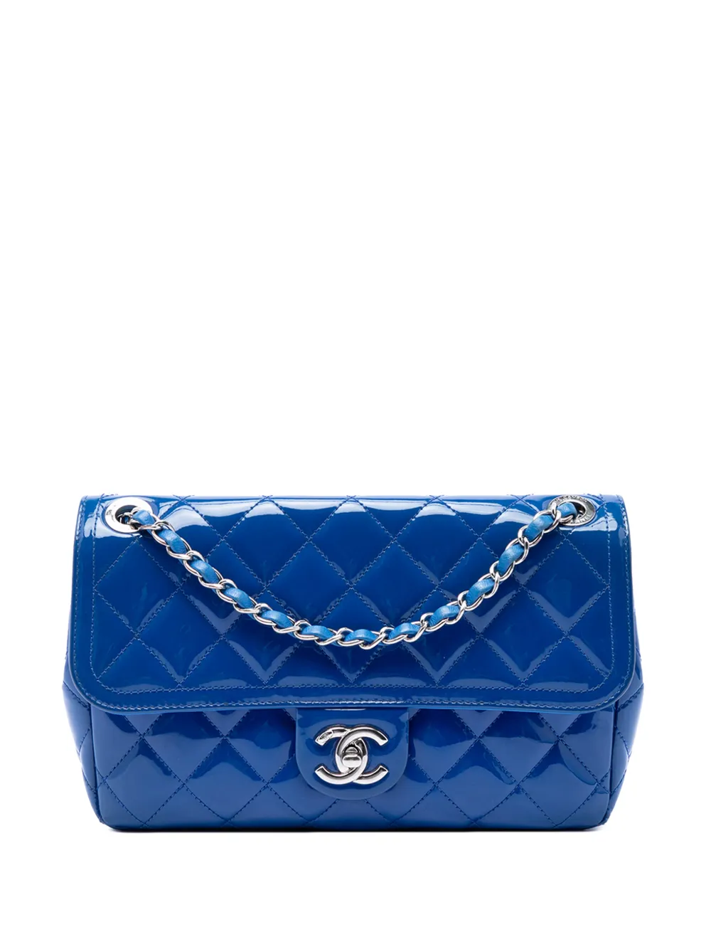 CHANEL Pre-Owned 2014-2015 Medium Quilted Patent Coco Shine Flap shoulder bag - Blu