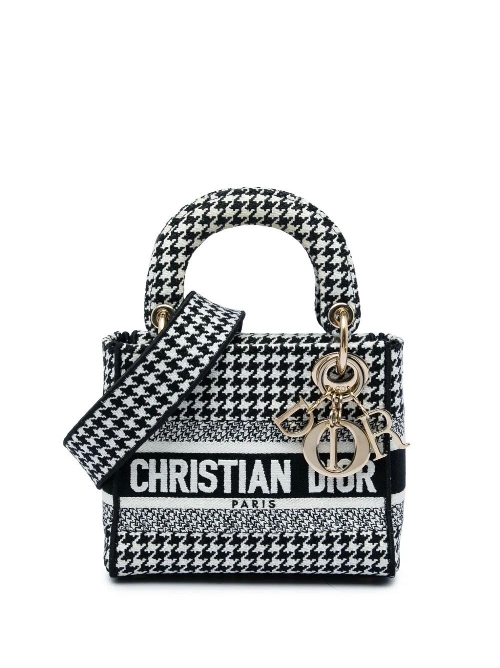 Christian Dior Pre-Owned 2022 Mini Embroidered Canvas Houndstooth Lady D Lite satchel - Weiß