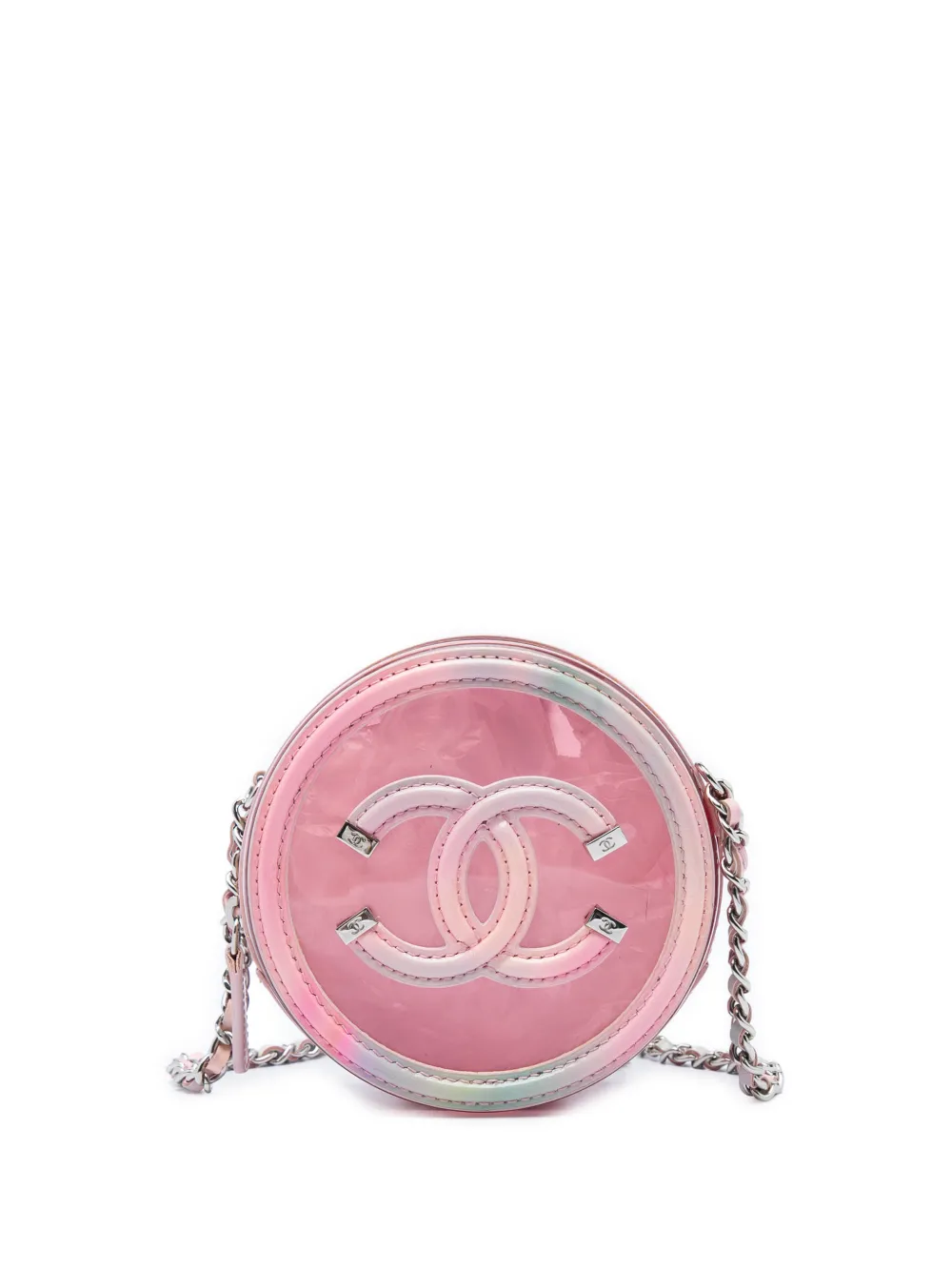 CHANEL Pre-Owned 2019 PVC and Lambskin CC Filigree Round Clutch with Chain crossbody bag - Rosa
