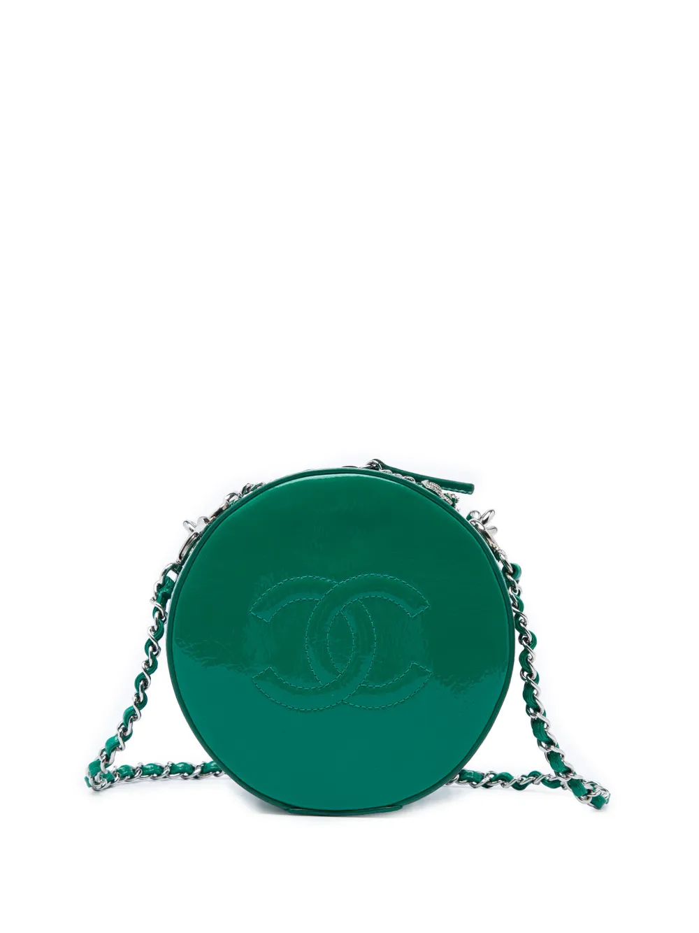 CHANEL Pre-Owned 2018-2019 CC Patent Round As Earth Bag satchel - Verde