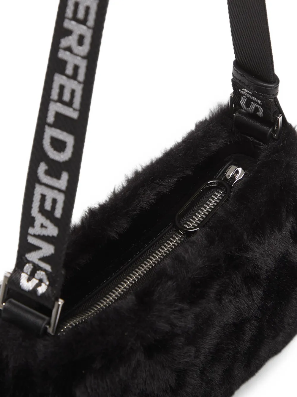 Karl Lagerfeld Jeans Schoudertas van imitatiebont met logo-band Zwart