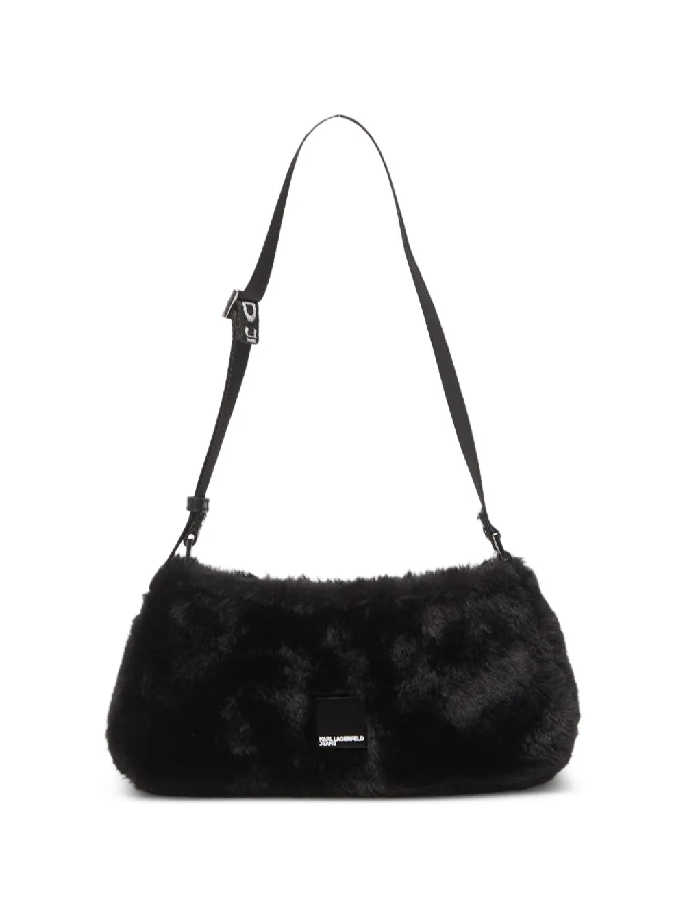 Karl Lagerfeld Jeans faux-fur logo-strap shoulder bag - Nero