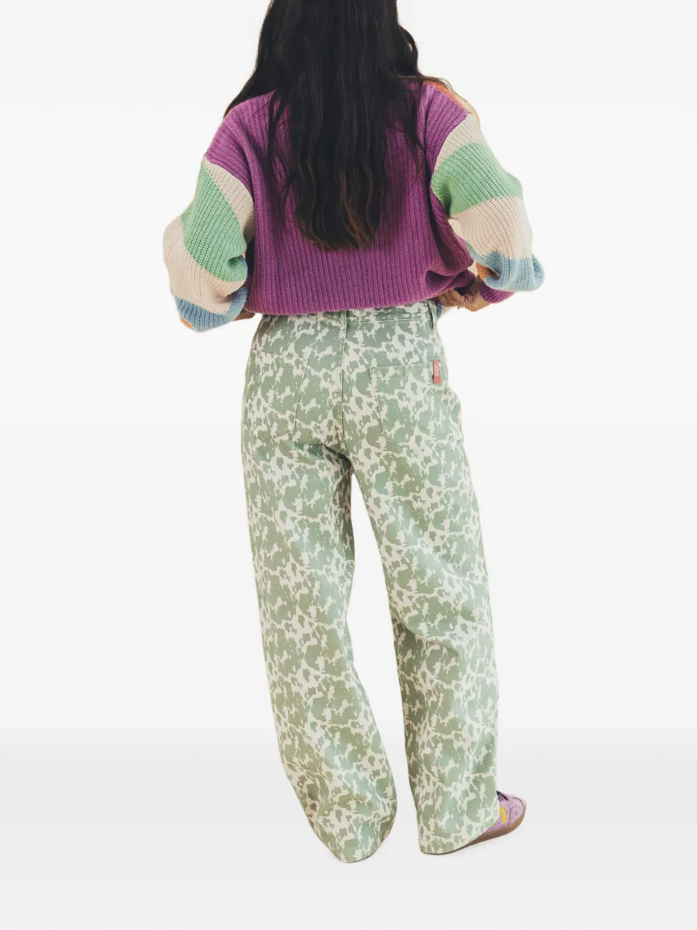 Favorite People Crush broek met wijde pijpen en koeienprint Groen