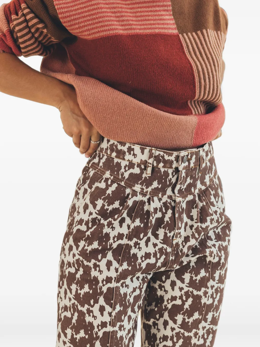 Favorite People Picnic broek met koeienpatroon Bruin