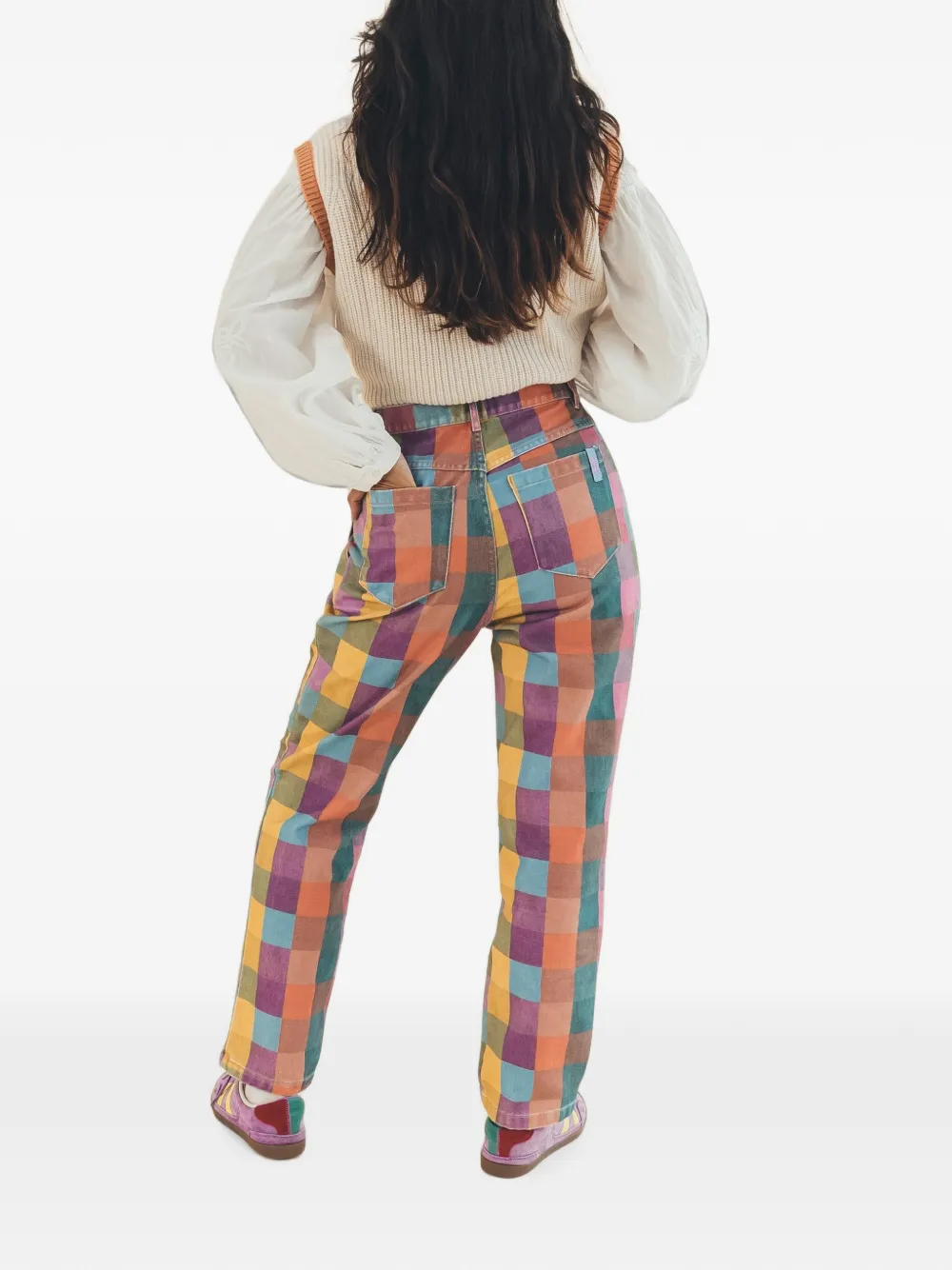 Favorite People Bookstore geruite high-waist broek Veelkleurig