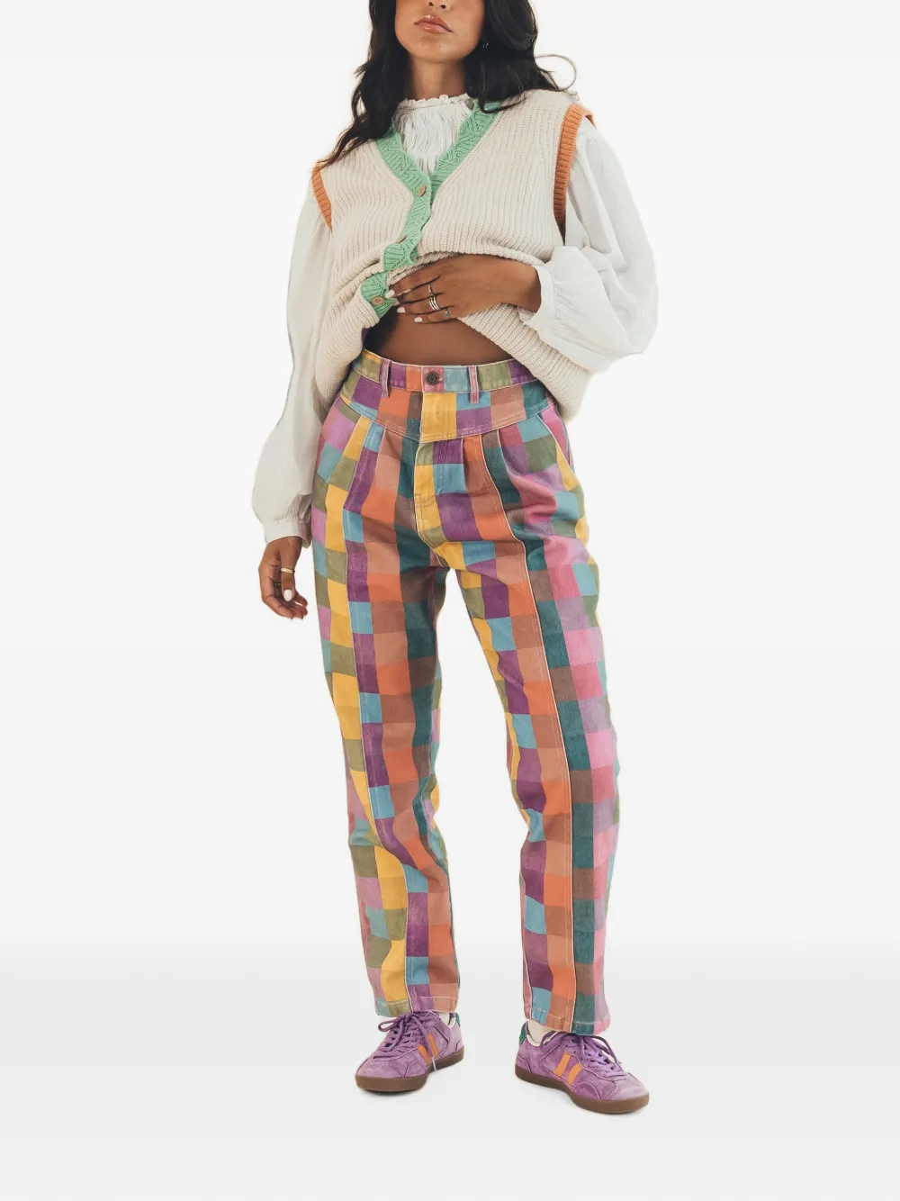 Favorite People Bookstore geruite high-waist broek Veelkleurig