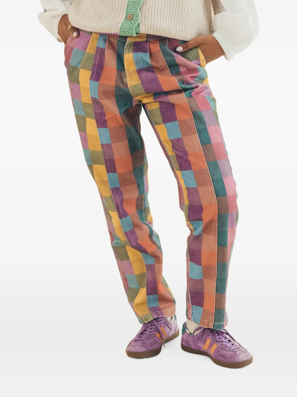 Favorite People Bookstore geruite high-waist broek Veelkleurig