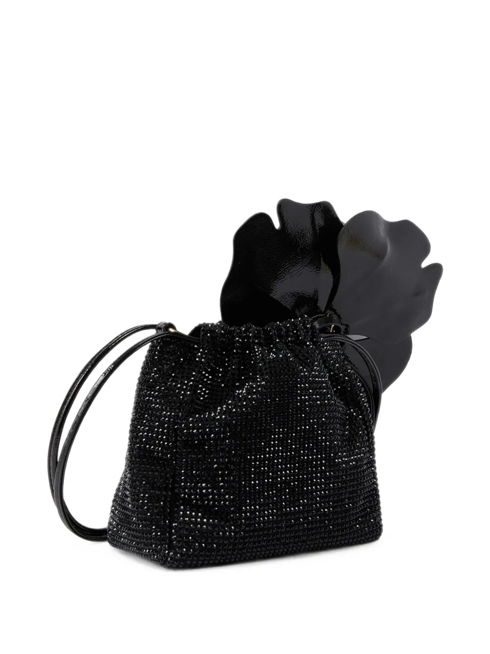 PINKO Bucket-tas van volledig stras met bloem Zwart