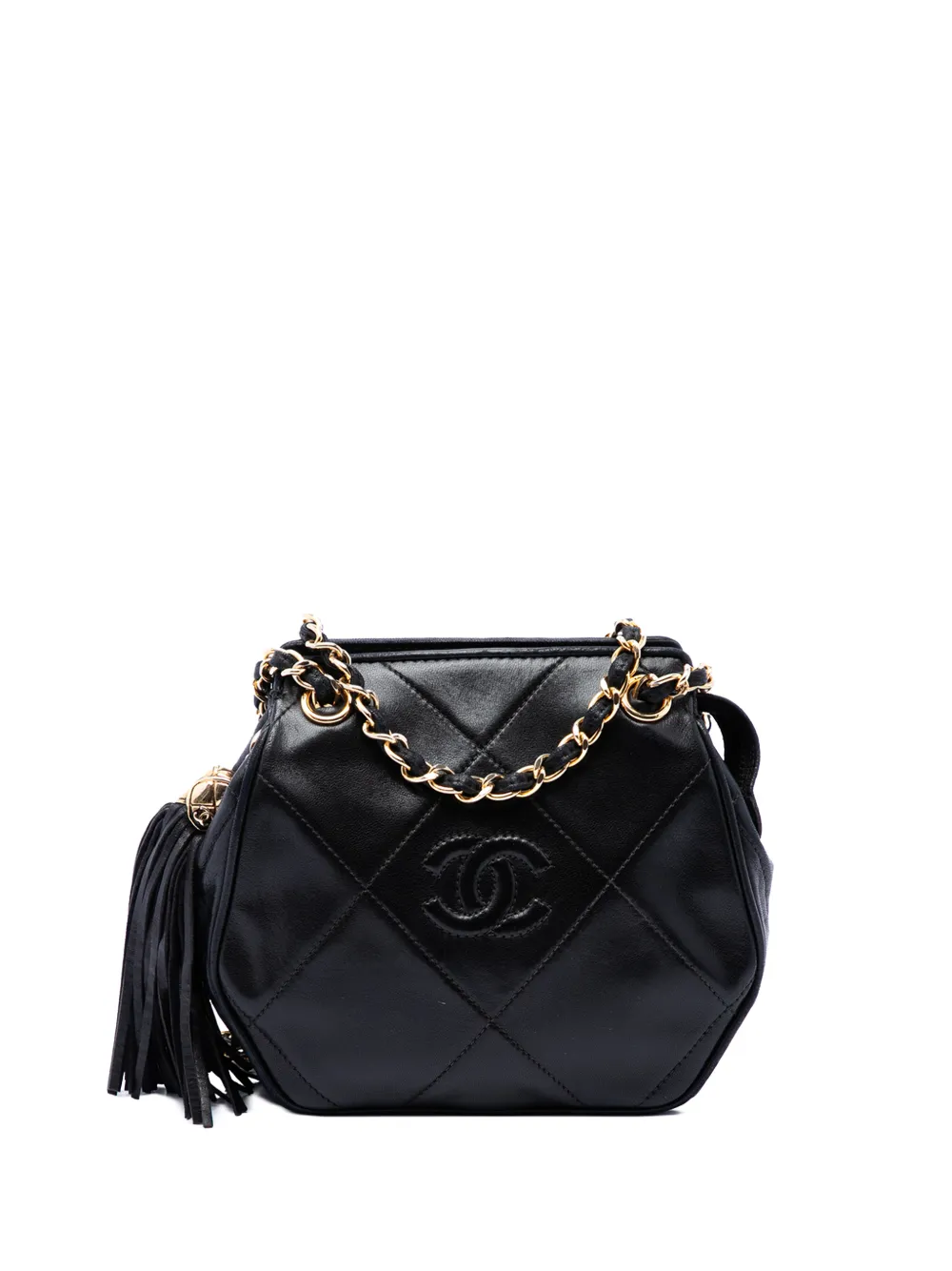 CHANEL Pre-Owned 1989-1991 CC Quilted Lambskin Tassel crossbody bag - Nero