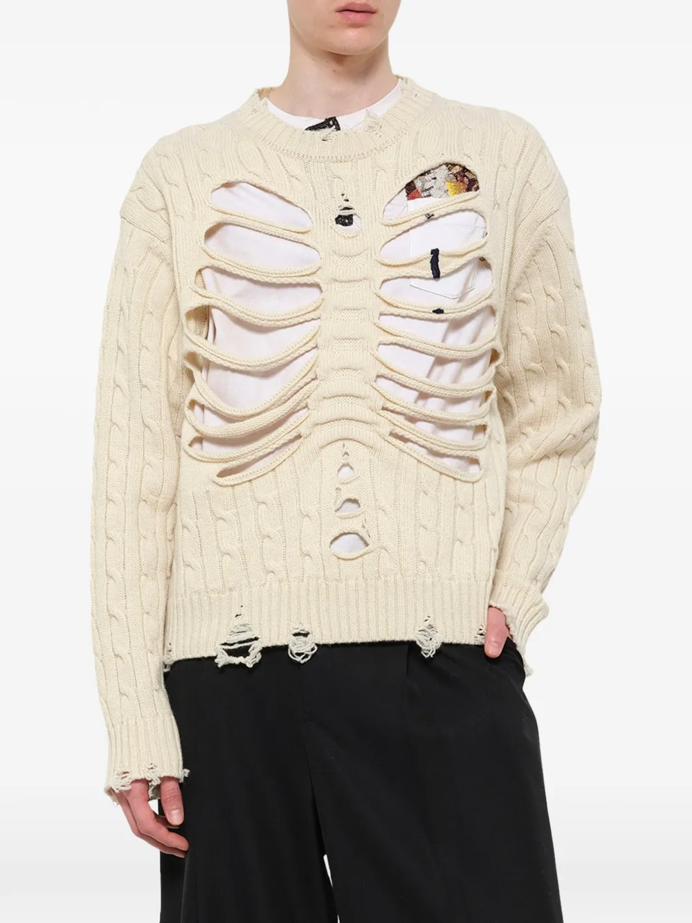 Doublet rib-cage cable-knit sweater Beige