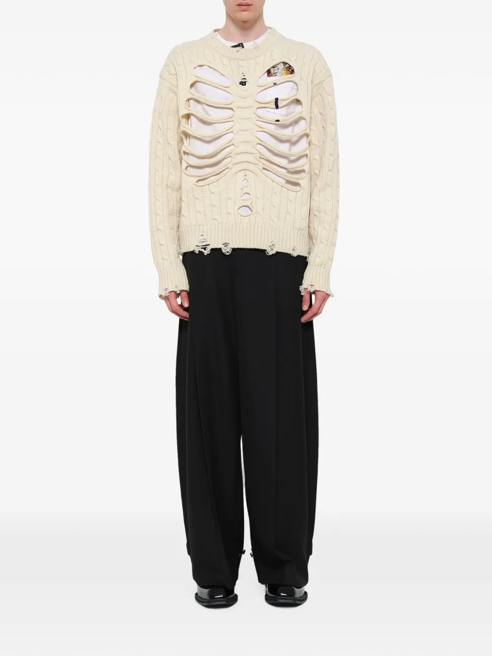 Doublet rib-cage cable-knit sweater Beige