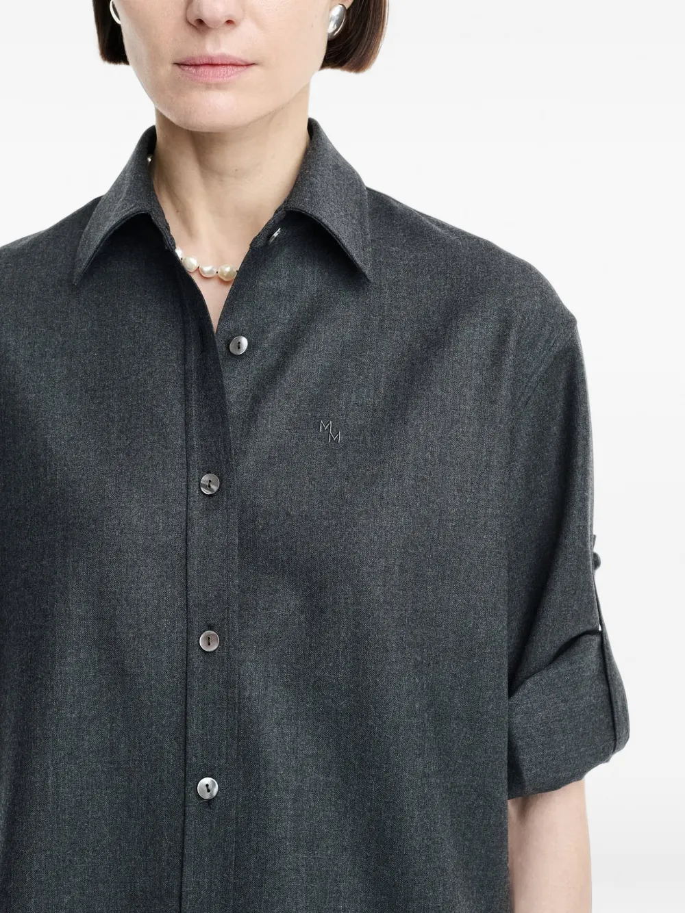 Maria McManus Button-sleeve Cropped Shirt in Grey, view 5