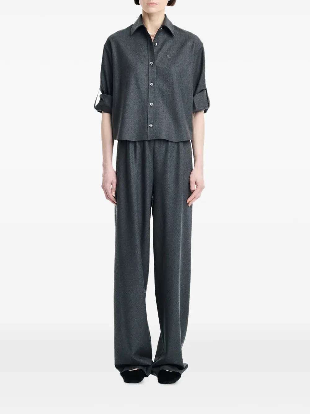 Maria McManus Button-sleeve Cropped Shirt in Grey