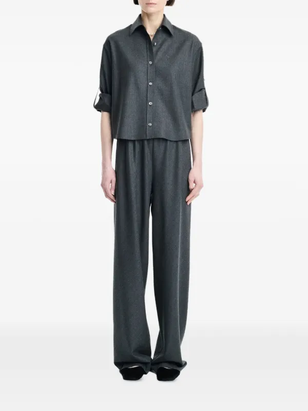Maria McManus Button-sleeve Cropped Shirt in Grey