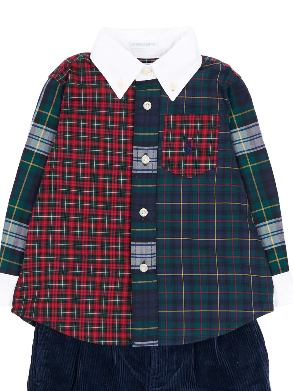 POLO RALPH LAUREN KIDS Set van geruit shirt met patchwork en ribfluwelen broek Blauw