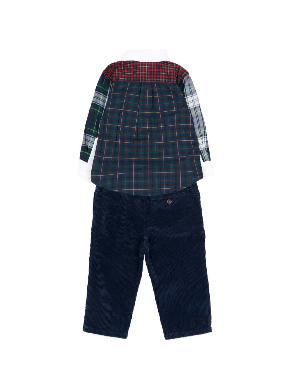POLO RALPH LAUREN KIDS Set van geruit shirt met patchwork en ribfluwelen broek Blauw