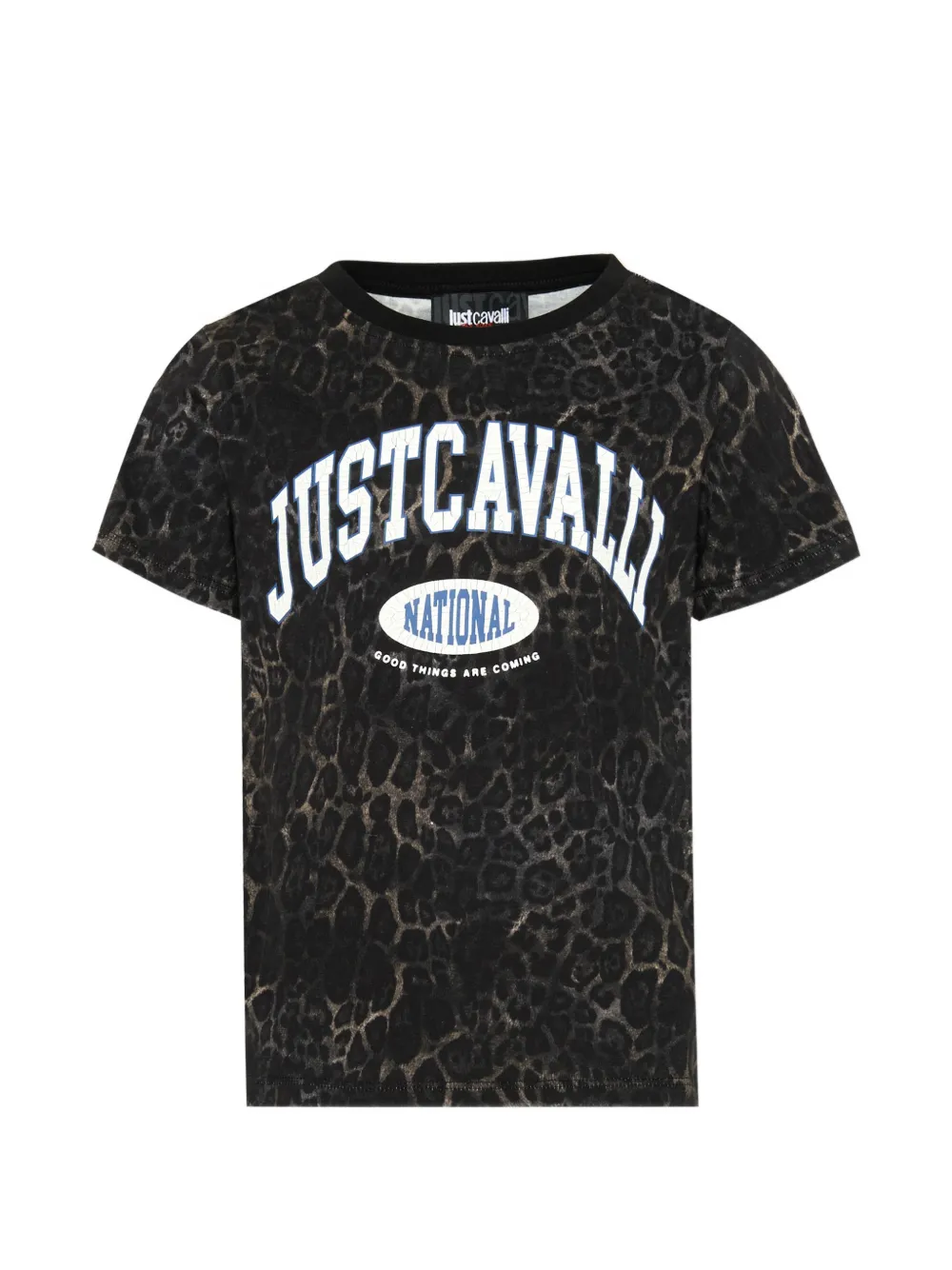 Just Cavalli Kids leopard-print logo-print T-shirt Zwart