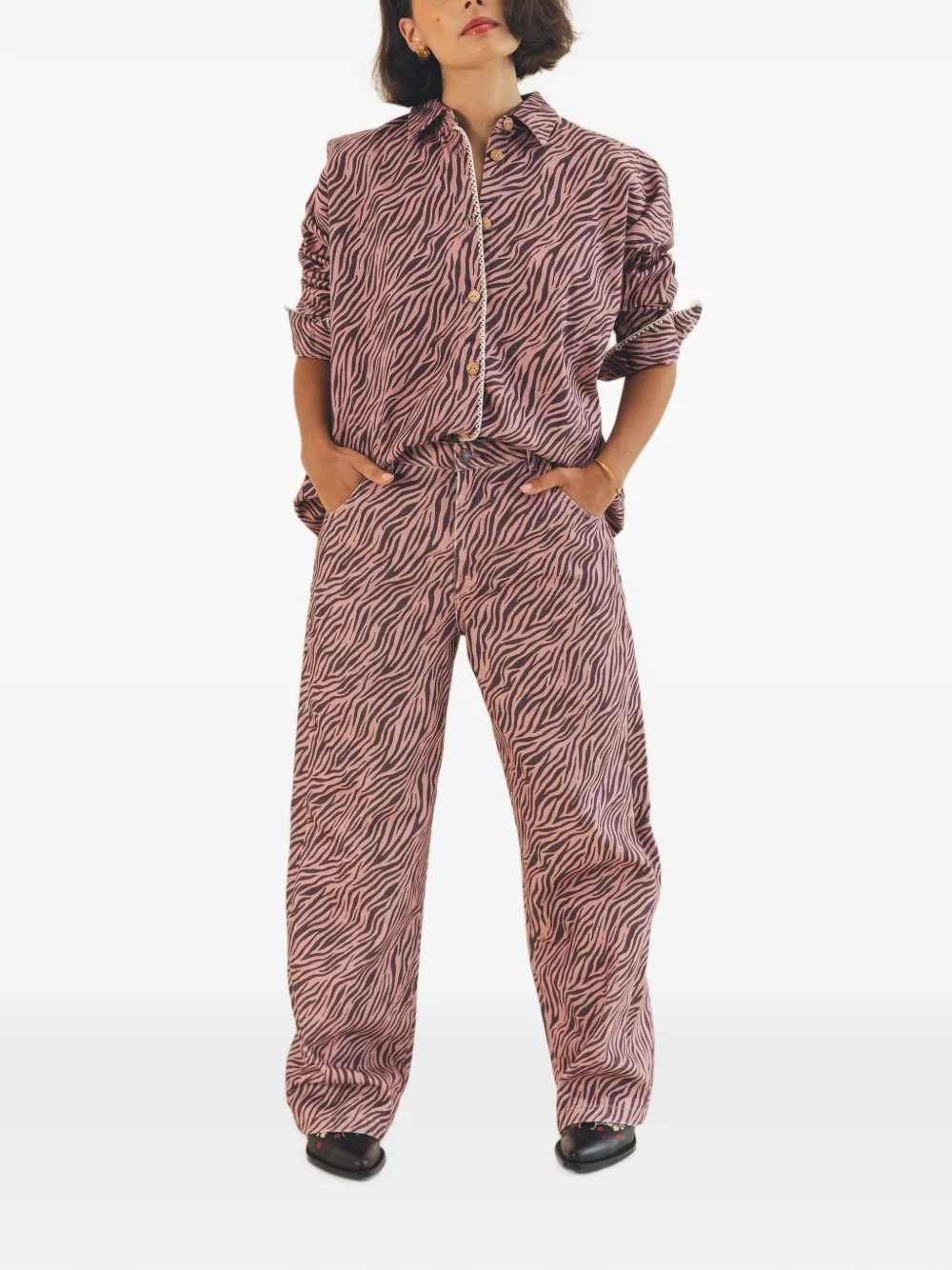 Favorite People Broek met wijde pijpen en zebrapatroon Roze