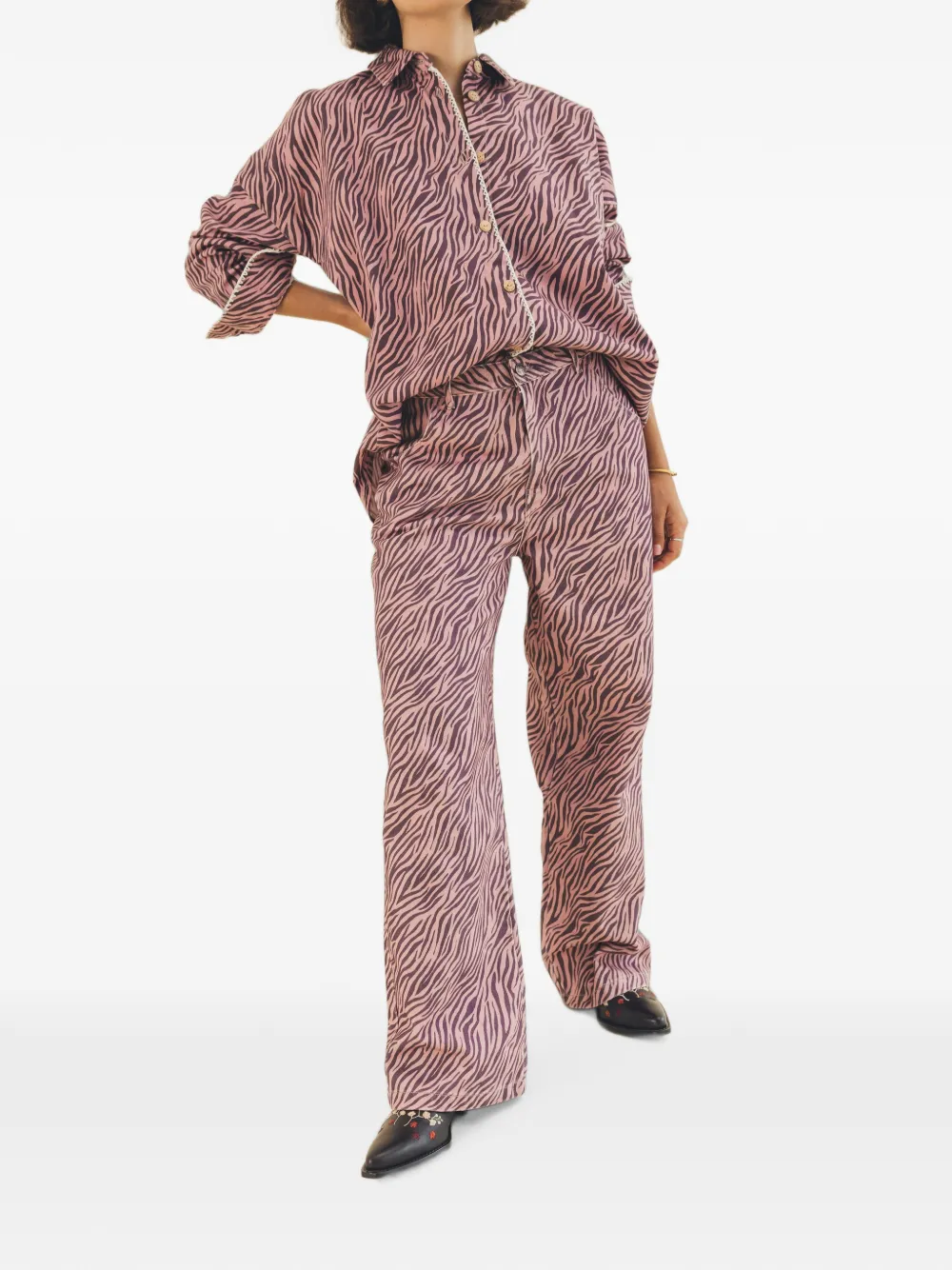 Favorite People Broek met wijde pijpen en zebrapatroon Roze