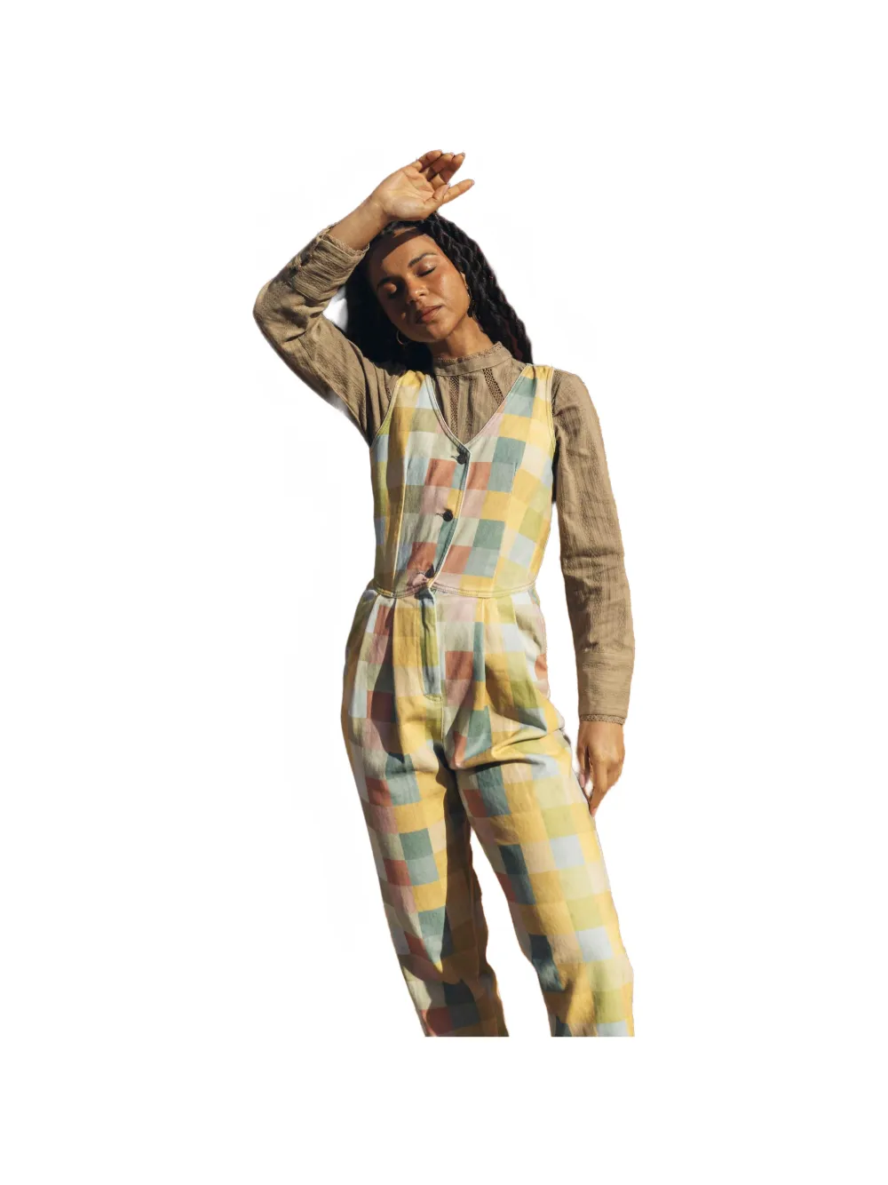 Favorite People Roller Skates check-pattern button-up jumpsuit