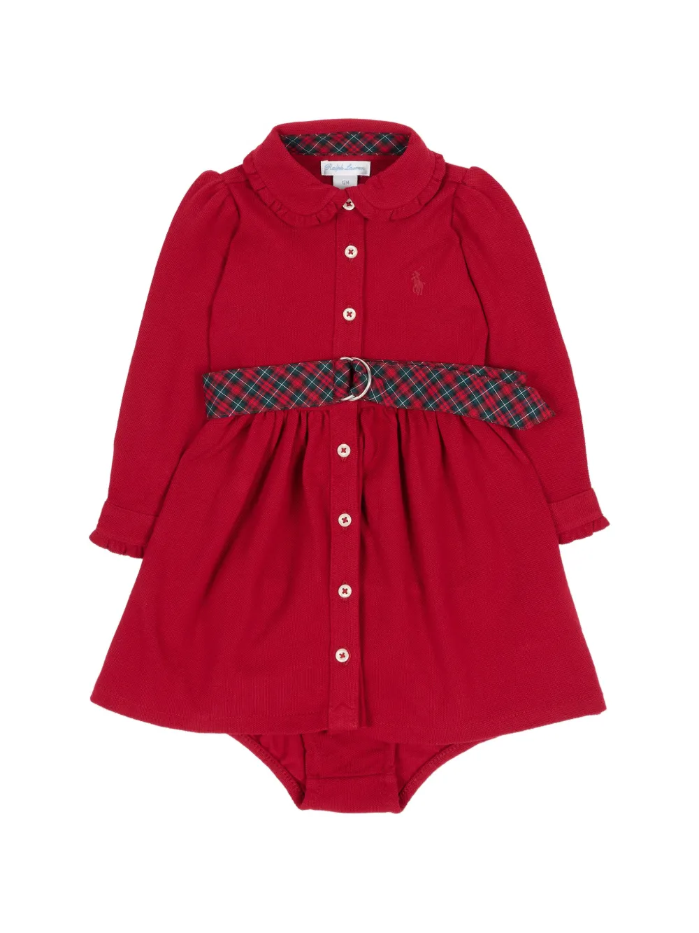 POLO RALPH LAUREN KIDS Jurk met rucheskraag en ceintuur Rood