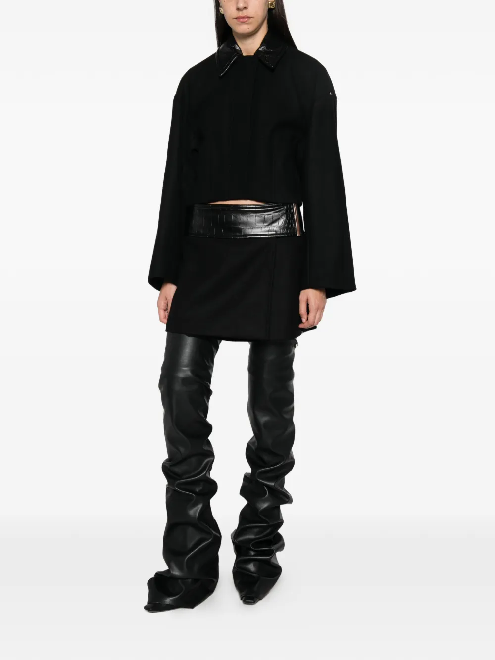 Sportmax SPXVolume jack met kraag met krokodillenreliëf Zwart