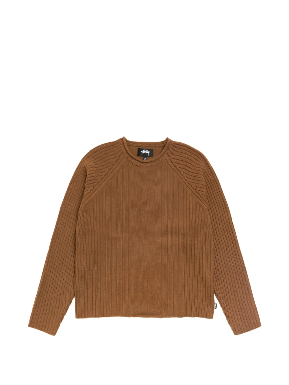 Stussy Ribbed-knit Raglan-sleeve Sweater In Brown
