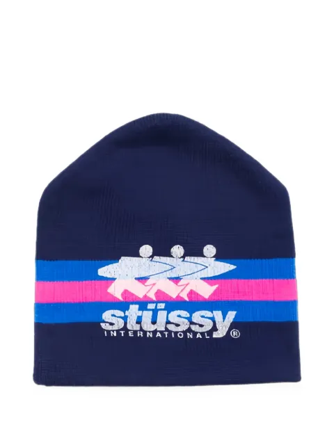 Stüssy stripe logo-print beanie hat