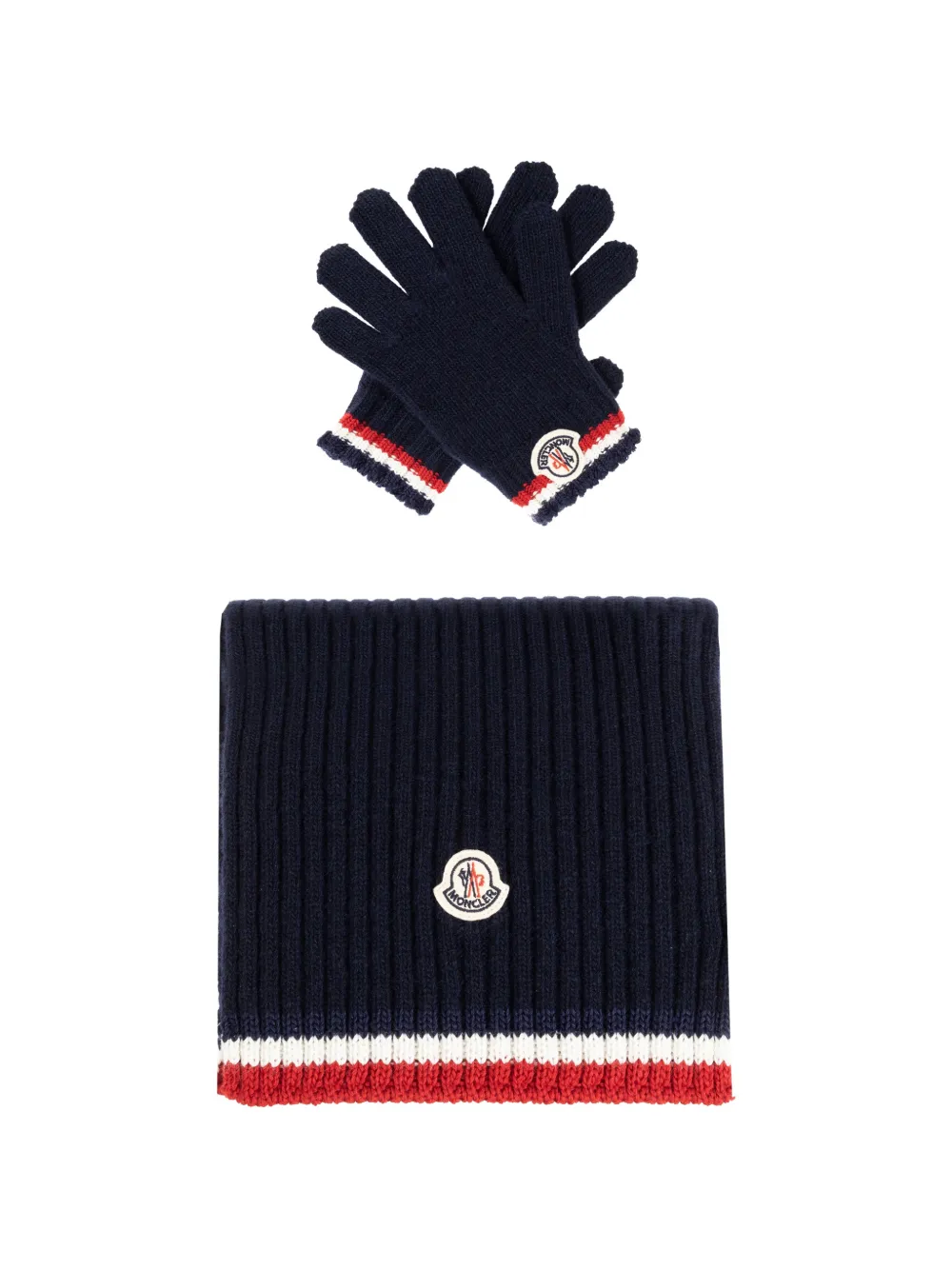 Moncler Enfant Ribgebreide sjaalset met logo-patch Blauw
