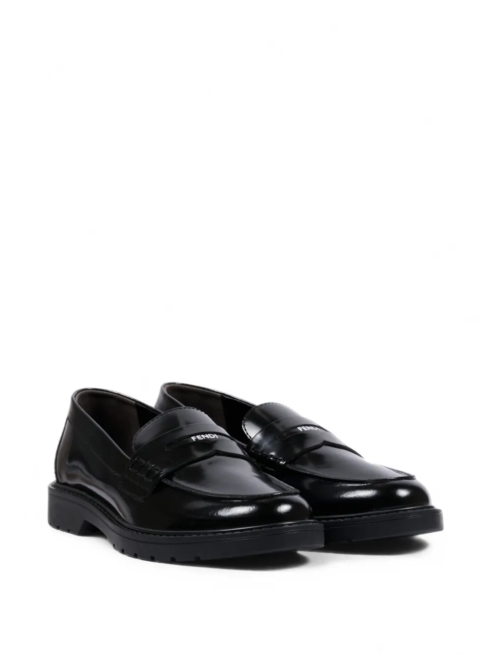 Fendi Kids logo-plaque leather loafers - Nero