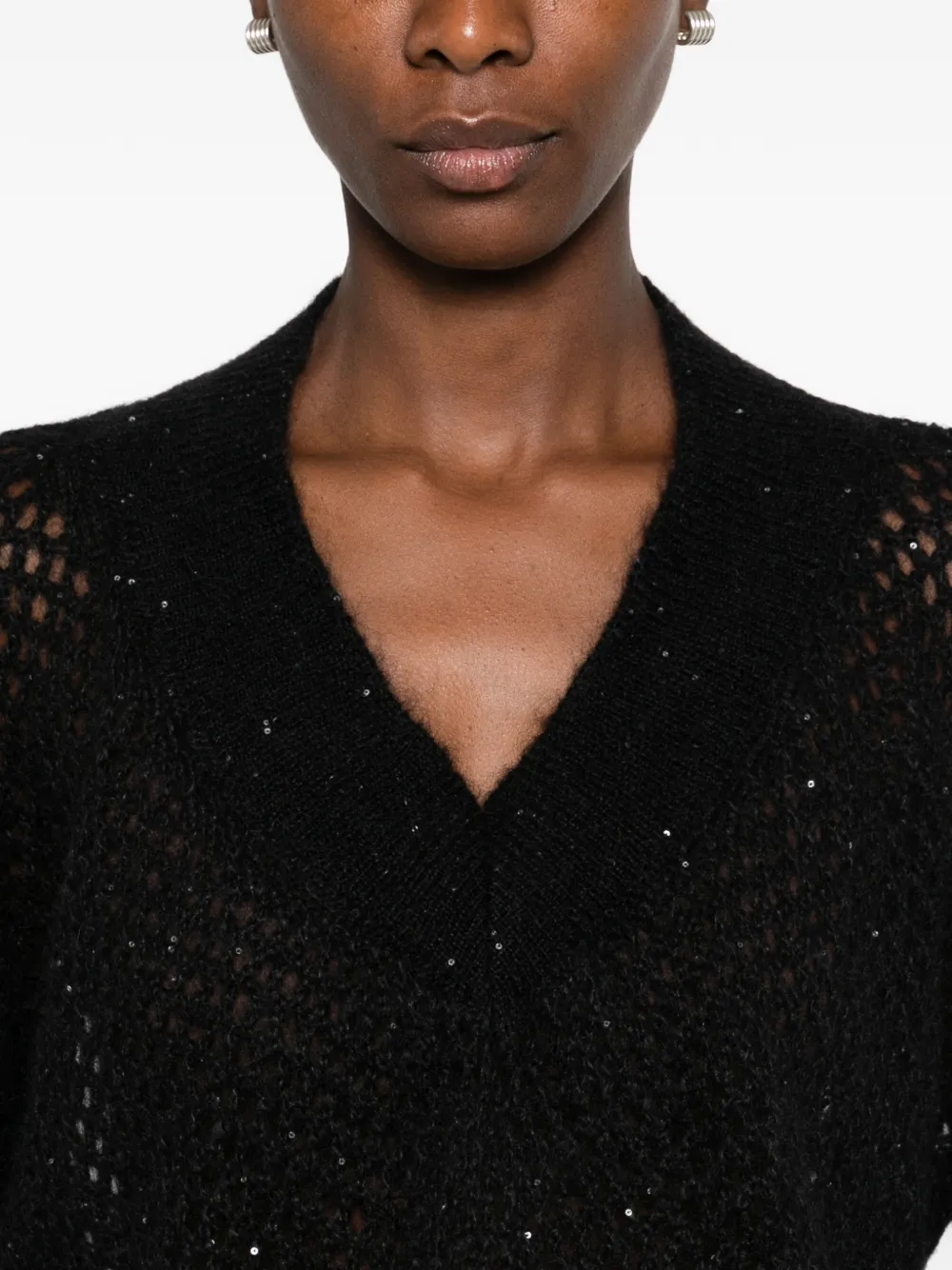 Liviana Conti sequin-embellished open-knit sweater Zwart