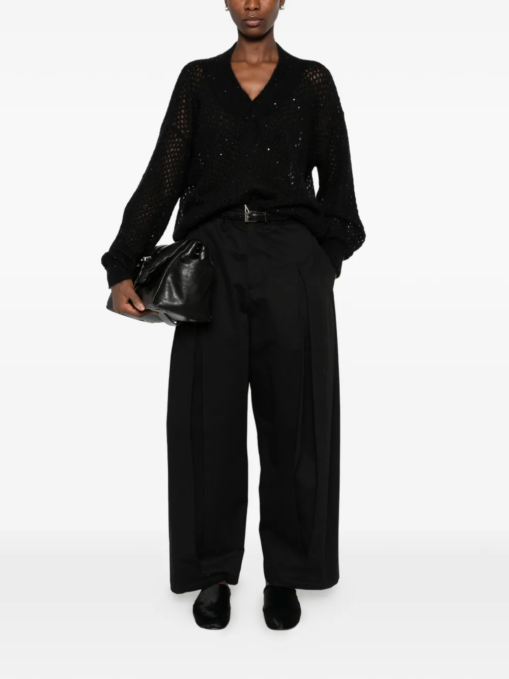 Liviana Conti sequin-embellished open-knit sweater - Nero