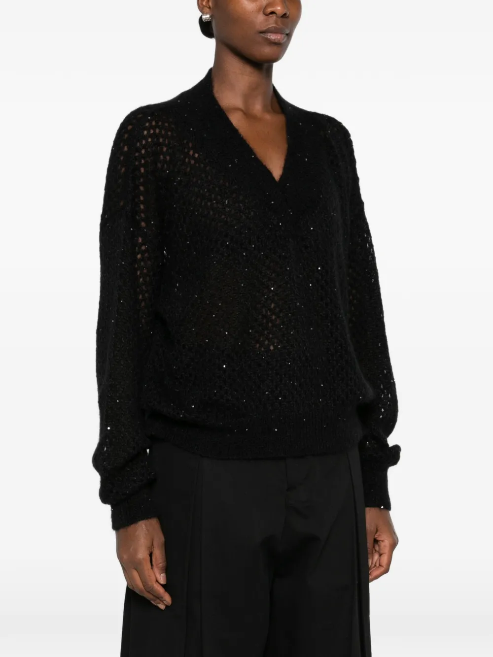 Liviana Conti sequin-embellished open-knit sweater Zwart