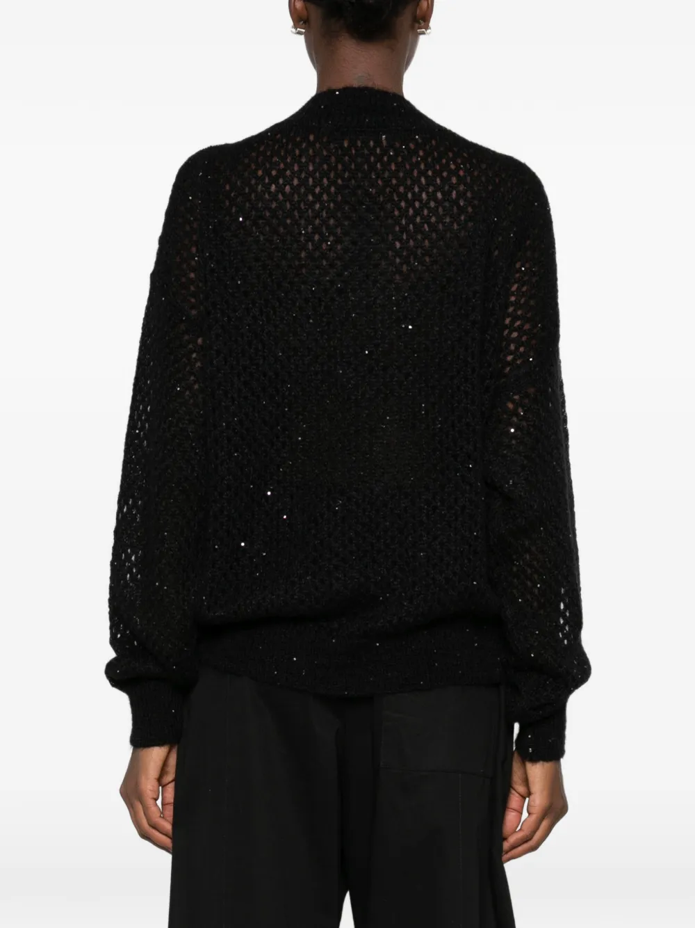 Liviana Conti sequin-embellished open-knit sweater Zwart